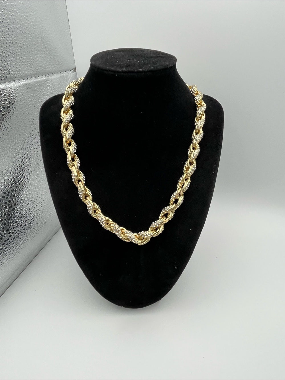 18”, Gold over Stainless Steel Iced Out with CZ’s Rope Necklace